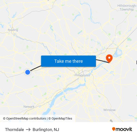 Thorndale to Burlington, NJ map
