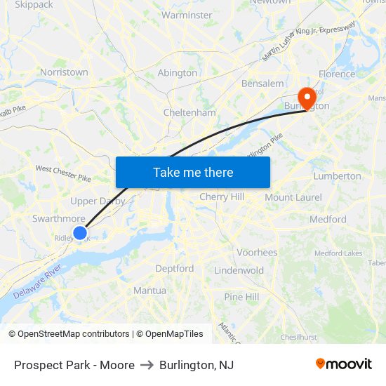 Prospect Park - Moore to Burlington, NJ map