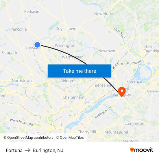 Fortuna to Burlington, NJ map