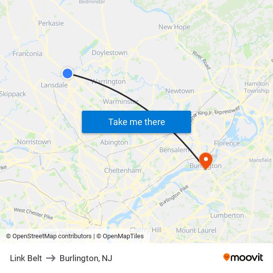 Link Belt to Burlington, NJ map