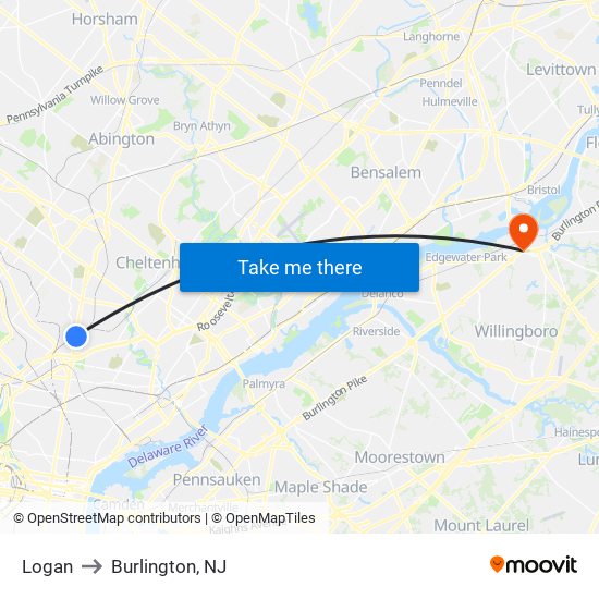 Logan to Burlington, NJ map