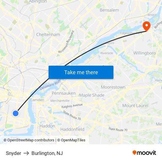 Snyder to Burlington, NJ map