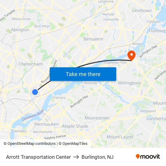 Arrott Transportation Center to Burlington, NJ map