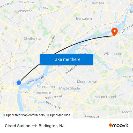 Girard Station to Burlington, NJ map