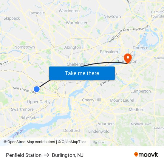 Penfield Station to Burlington, NJ map