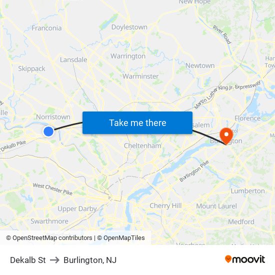 Dekalb St to Burlington, NJ map