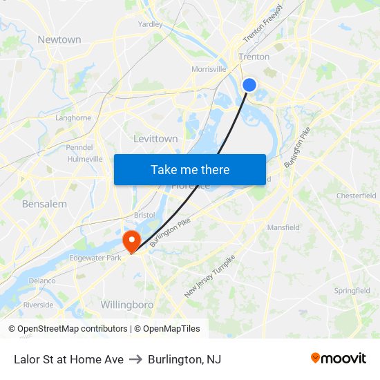 Lalor St at Home Ave to Burlington, NJ map