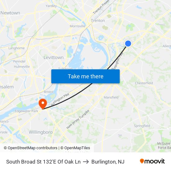 South Broad St 132'E Of Oak Ln to Burlington, NJ map