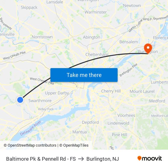 Baltimore Pk & Pennell Rd - FS to Burlington, NJ map