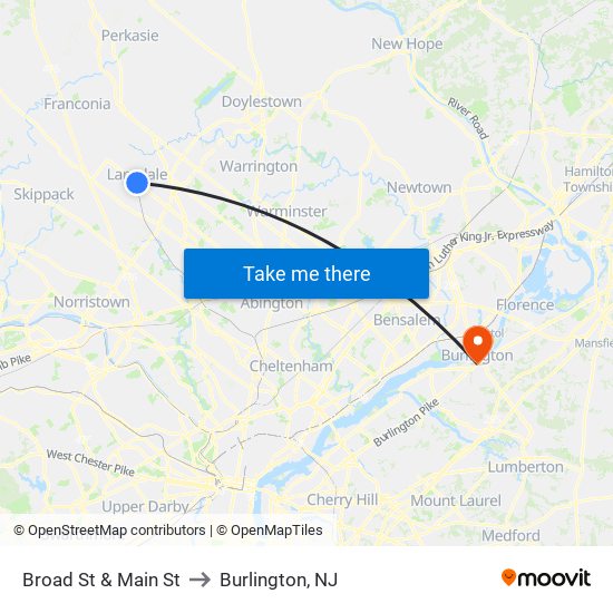 Broad St & Main St to Burlington, NJ map