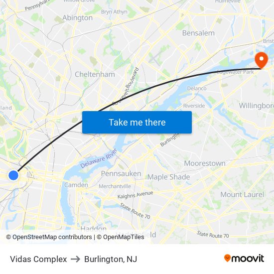 Vidas Complex to Burlington, NJ map