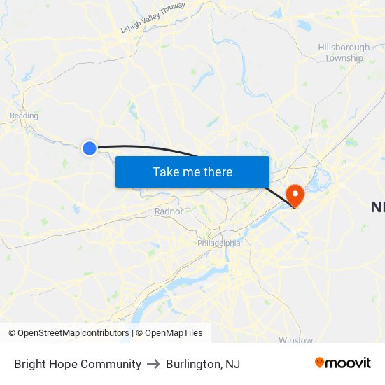Bright Hope Community to Burlington, NJ map