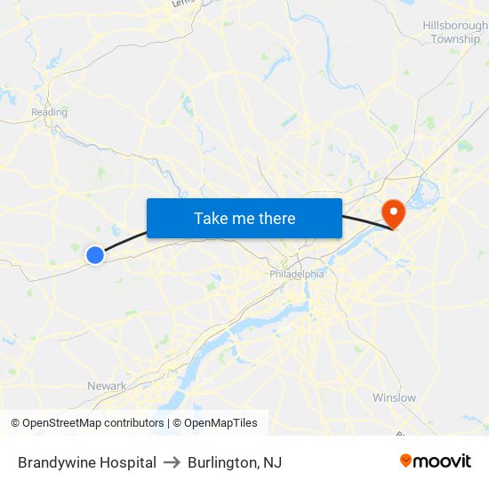 Brandywine Hospital to Burlington, NJ map