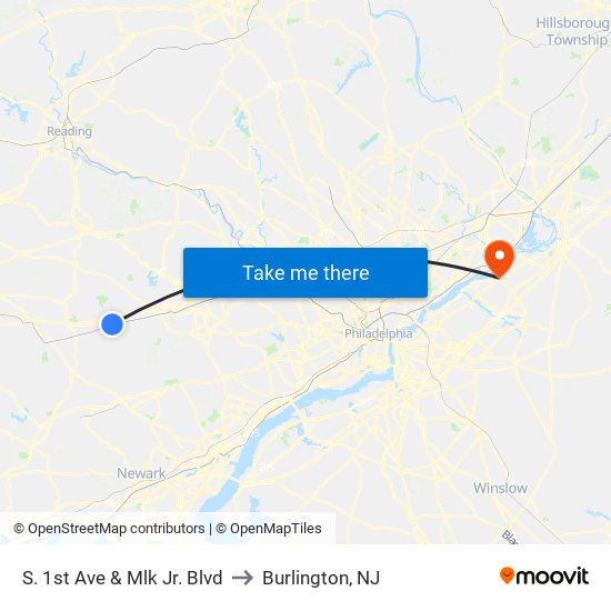 S. 1st Ave & Mlk Jr. Blvd to Burlington, NJ map