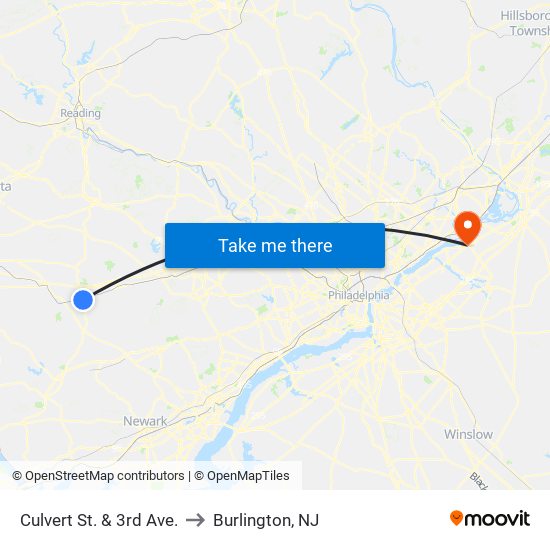 Culvert St. & 3rd Ave. to Burlington, NJ map