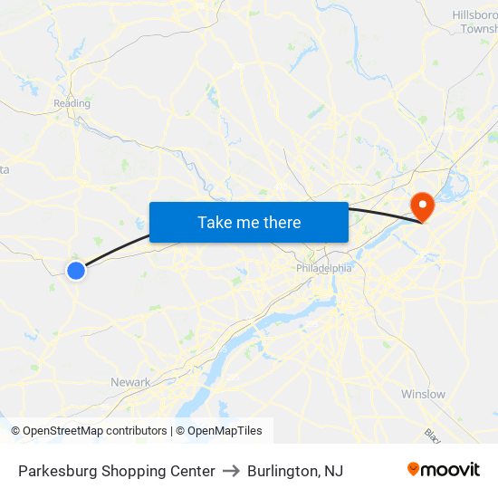 Parkesburg Shopping Center to Burlington, NJ map