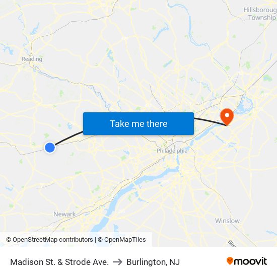 Madison St. & Strode Ave. to Burlington, NJ map