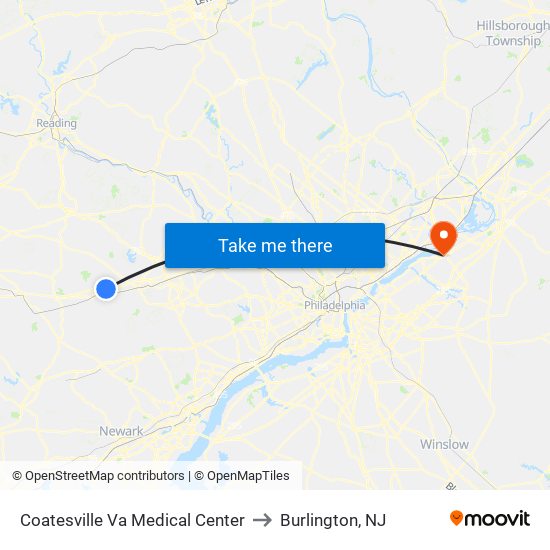Coatesville Va Medical Center to Burlington, NJ map