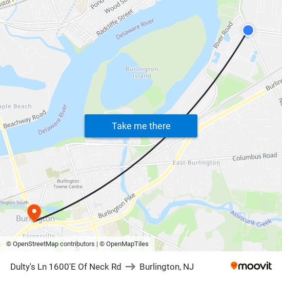 Dulty's Ln 1600'E Of Neck Rd to Burlington, NJ map