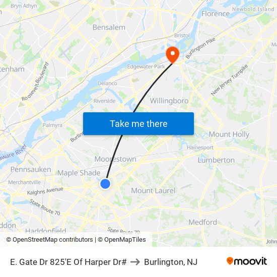 E. Gate Dr 825'E Of Harper Dr# to Burlington, NJ map