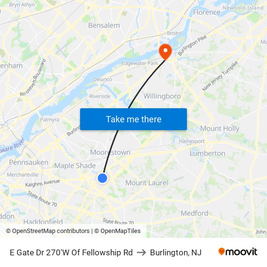 E Gate Dr 270'W Of Fellowship Rd to Burlington, NJ map