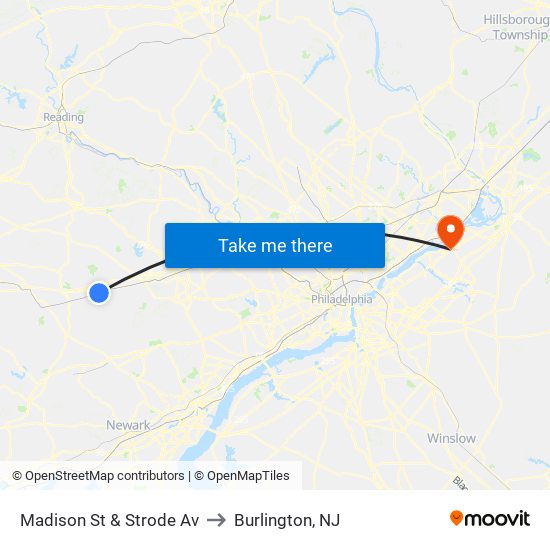Madison St & Strode Av to Burlington, NJ map