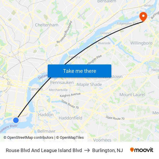Rouse Blvd And League Island Blvd to Burlington, NJ map