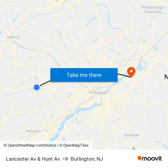 Lancaster Av & Hunt Av to Burlington, NJ map