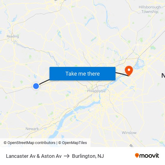 Lancaster Av & Aston Av to Burlington, NJ map