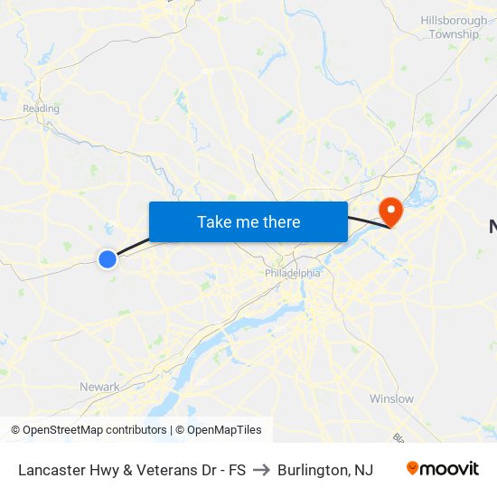 Lancaster Hwy & Veterans Dr - FS to Burlington, NJ map