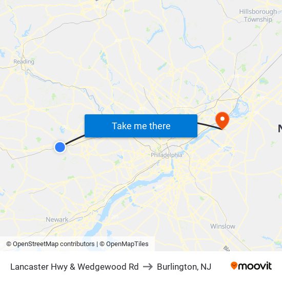 Lancaster Hwy & Wedgewood Rd to Burlington, NJ map