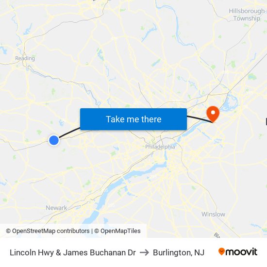 Lincoln Hwy & James Buchanan Dr to Burlington, NJ map