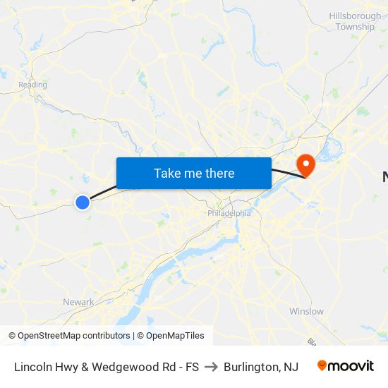 Lincoln Hwy & Wedgewood Rd - FS to Burlington, NJ map