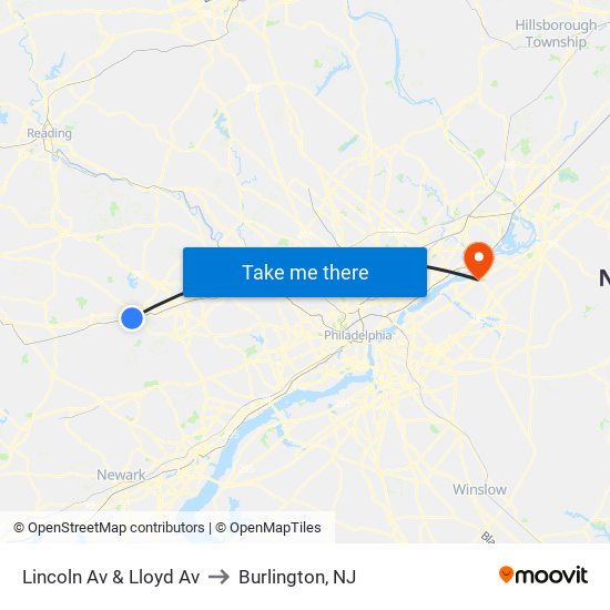 Lincoln Av & Lloyd Av to Burlington, NJ map