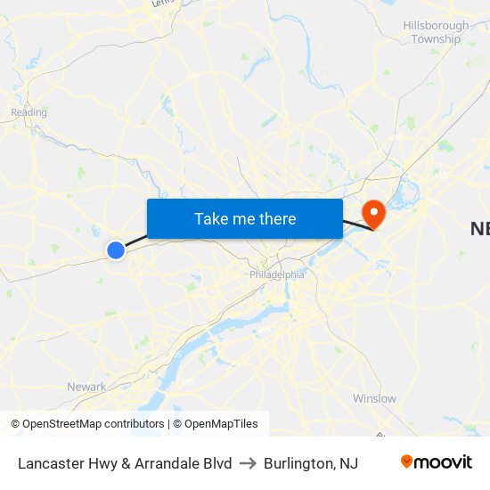 Lancaster Hwy & Arrandale Blvd to Burlington, NJ map