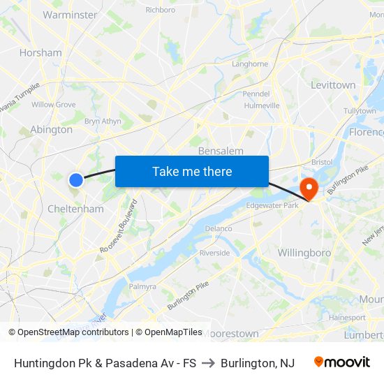 Huntingdon Pk & Pasadena Av - FS to Burlington, NJ map