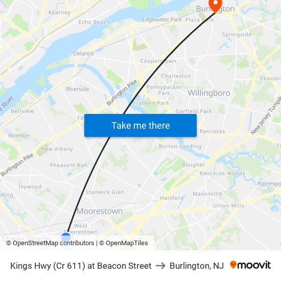 Kings Hwy (Cr 611) at Beacon Street to Burlington, NJ map