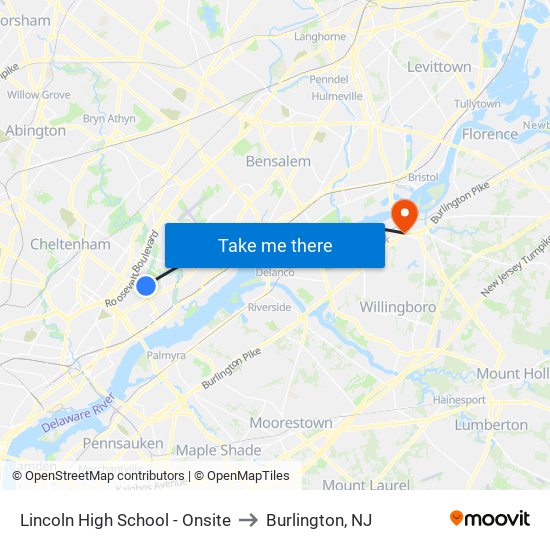 Lincoln High School - Onsite to Burlington, NJ map
