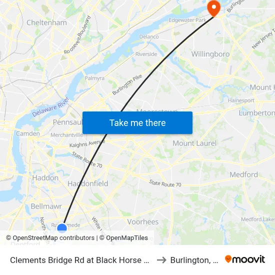 Clements Bridge Rd at Black Horse Pike to Burlington, NJ map