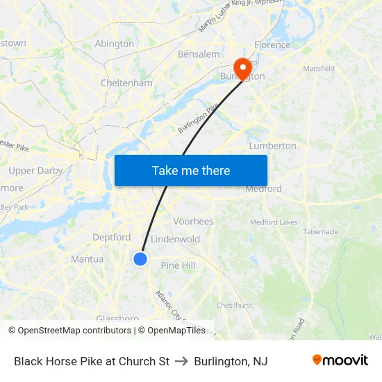 Black Horse Pike at Church St to Burlington, NJ map