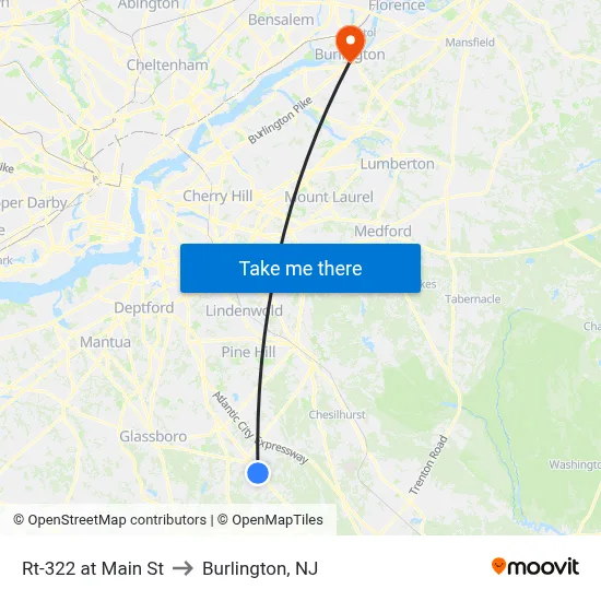 Rt-322 at Main St to Burlington, NJ map