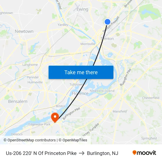 Us-206 220' N Of Princeton Pike to Burlington, NJ map