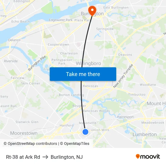 Rt-38 at Ark Rd to Burlington, NJ map