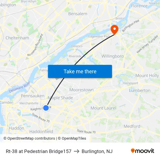 Rt-38 at Pedestrian Bridge157 to Burlington, NJ map