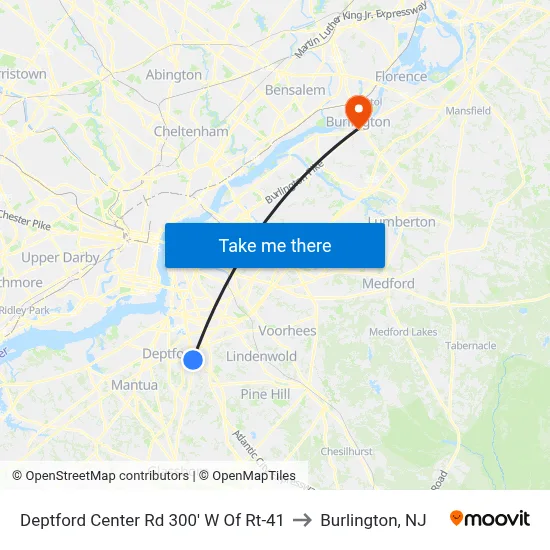Deptford Center Rd 300' W Of Rt-41 to Burlington, NJ map