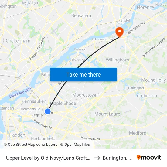 Upper Level by Old Navy/Lens Crafters to Burlington, NJ map