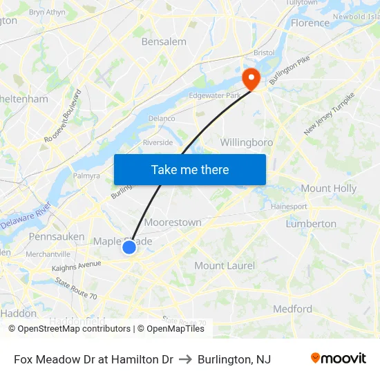 Fox Meadow Dr at Hamilton Dr to Burlington, NJ map