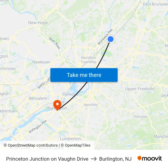 Princeton Junction on Vaughn Drive to Burlington, NJ map
