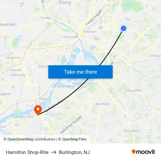 Hamilton Shop-Rite to Burlington, NJ map