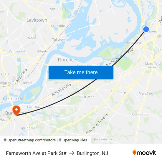 Farnsworth Ave at Park St# to Burlington, NJ map